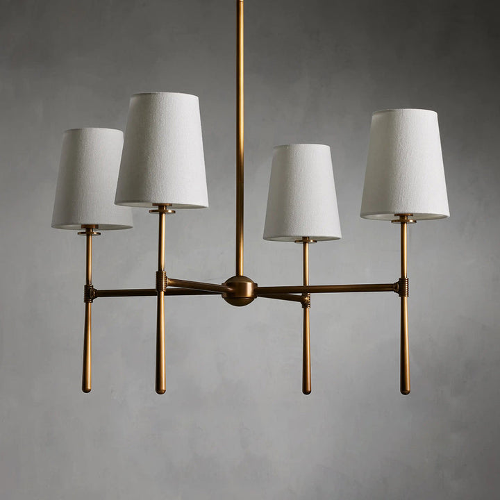 Nevell adjustable ceiling fixture; versatile brass lighting for various room heights.