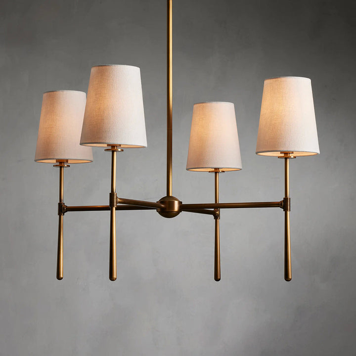 Designer Nevell mid-century chandelier; sophisticated black light for upscale interiors.