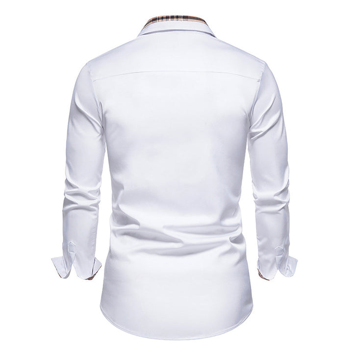 Men's white long-sleeve shirt, classic slim fit for everyday wear. Versatile casual & formal button-down style.