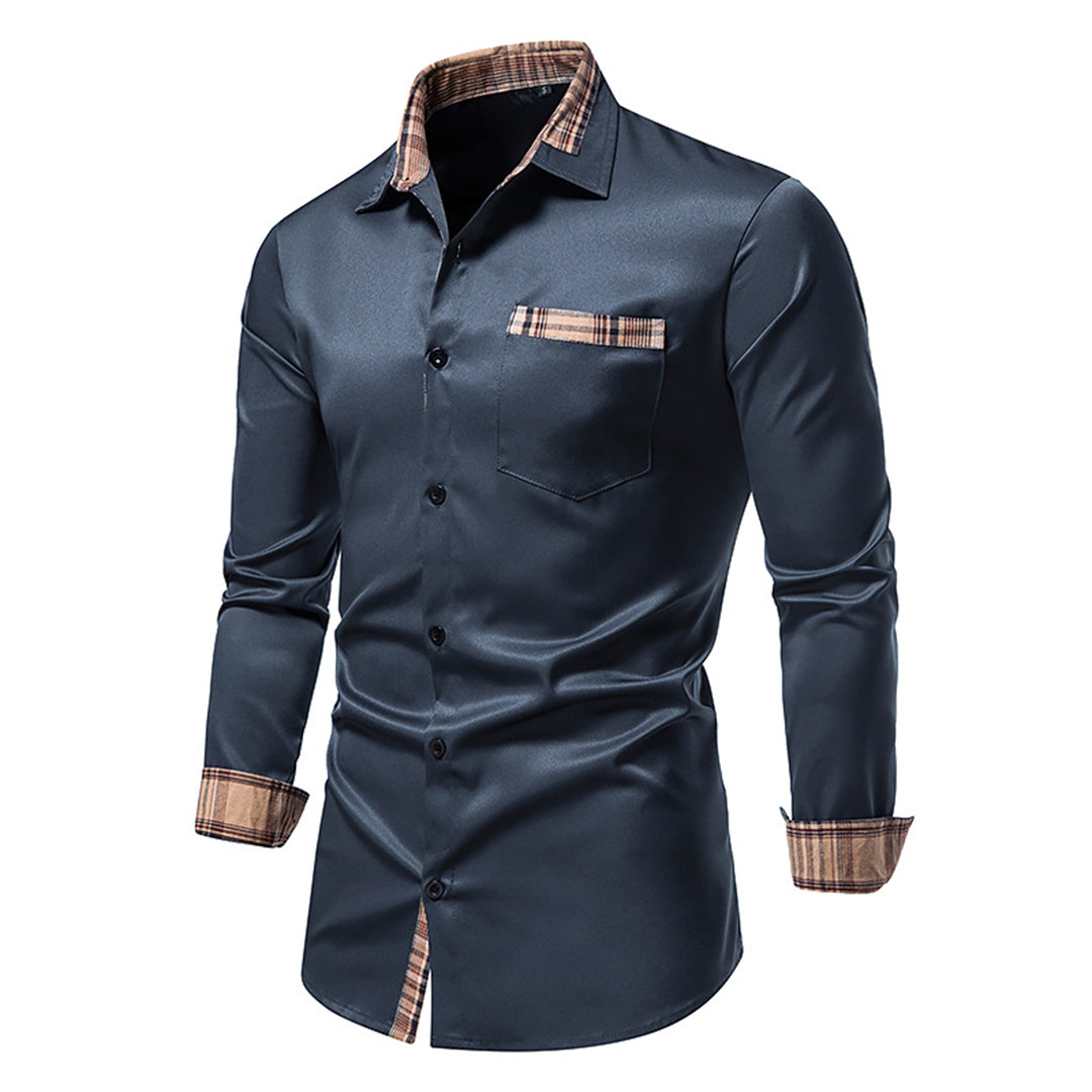 Versatile men's blue long-sleeve slim fit shirt. Classic button-down for casual, formal, and everyday style.