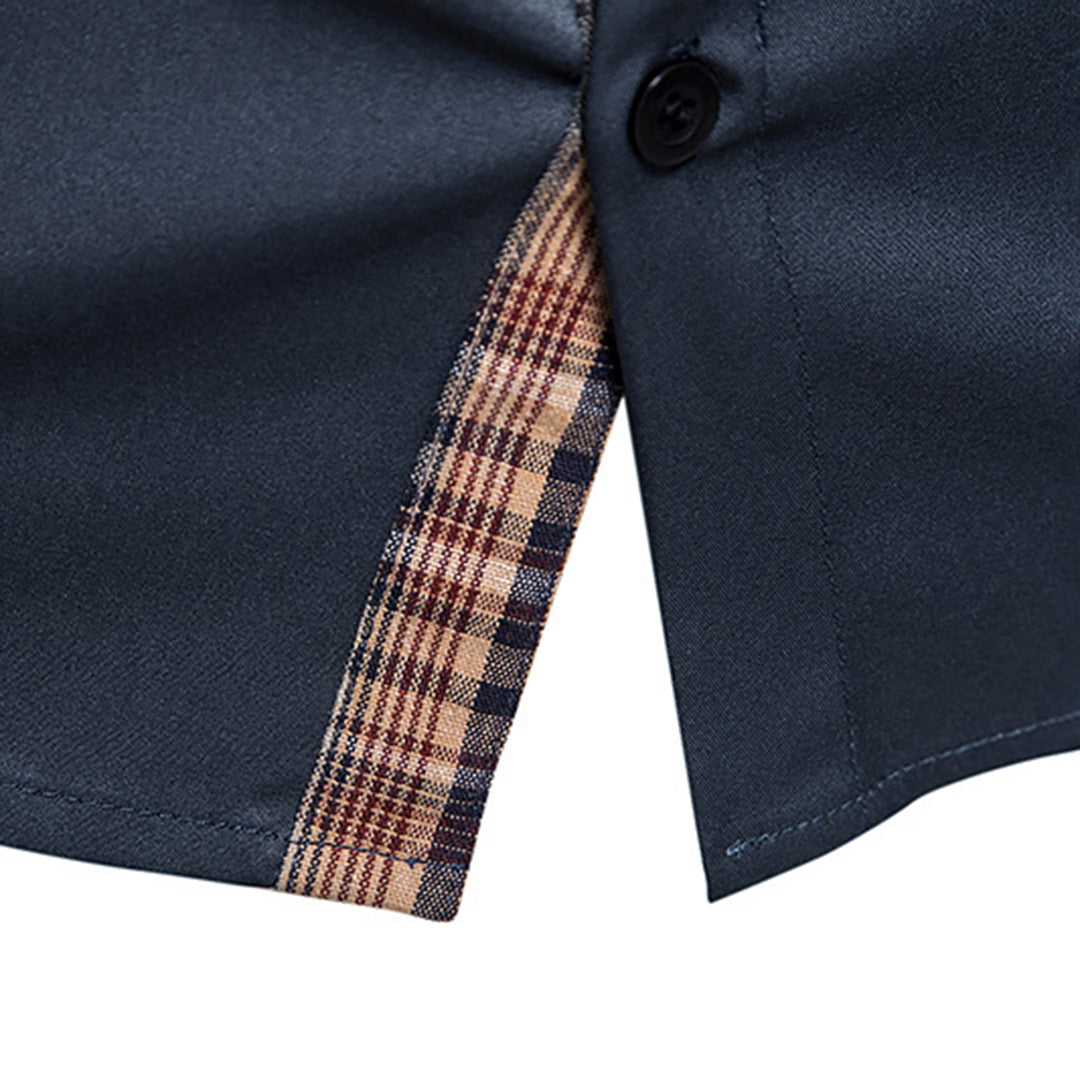 New men's black long-sleeve shirt, classic slim fit for formal events or casual outings. Everyday fashion staple.