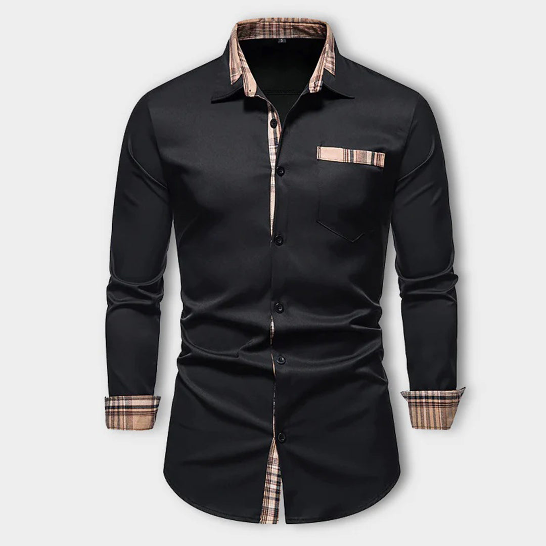 Men's long-sleeve white button-down shirt, classic slim fit, perfect for formal or casual everyday wear.