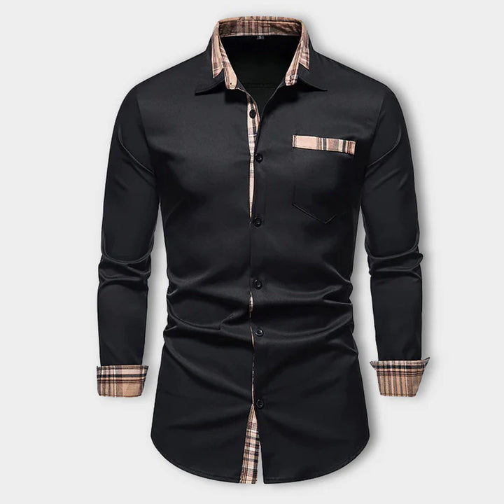 Men's long-sleeve white button-down shirt, classic slim fit, perfect for formal or casual everyday wear.