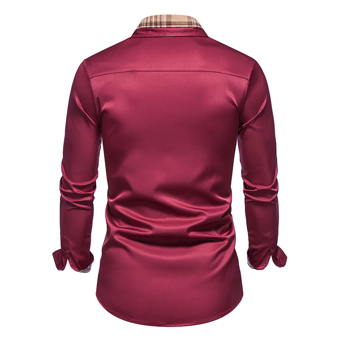 Men's red long-sleeve casual shirt, classic slim fit. A stylish button-down for effortless everyday fashion.
