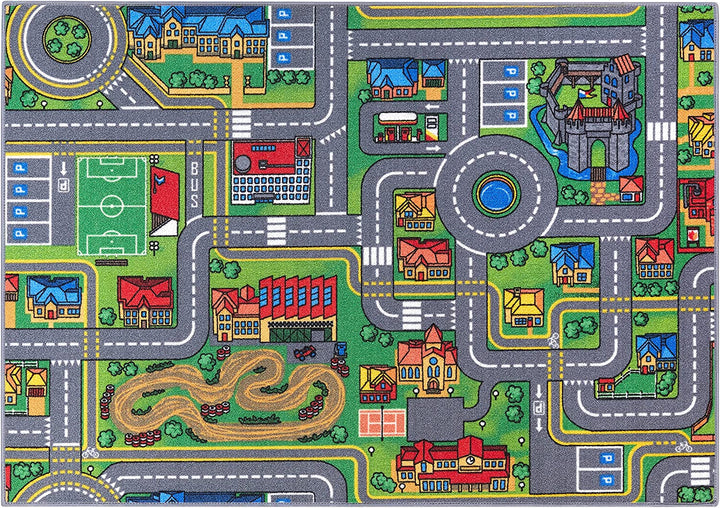 Non-slip baby play mat with colorful city design for safe playtime