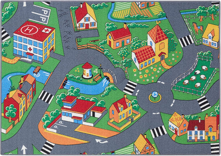 Children's carpet with city street theme, perfect for baby's play area