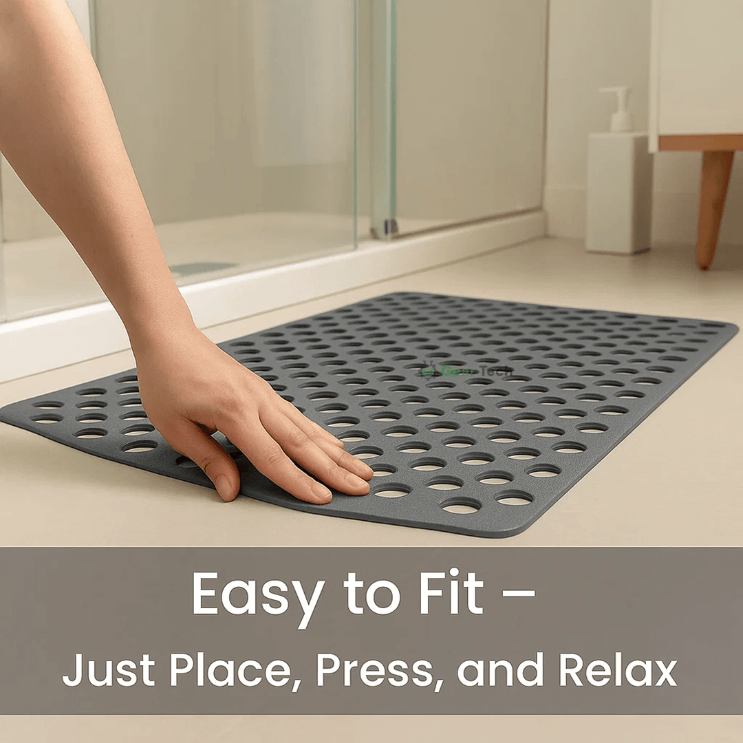 Modern non-slip shower mat, blending style with crucial bathroom safety features.