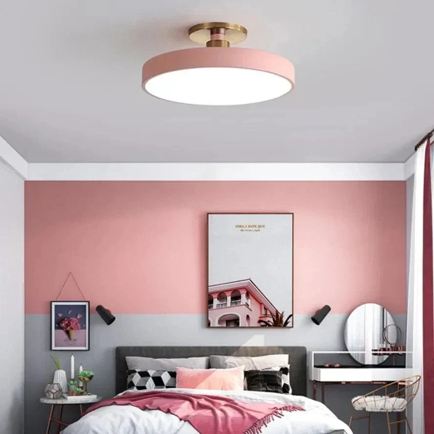 Decorative macaron color Nordic LED ceiling light, stylish modern accent lighting.