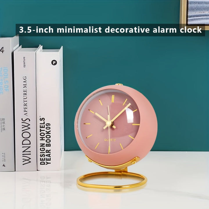 Nordic inspired silent desk clock, featuring a metallic rim and glowing hands