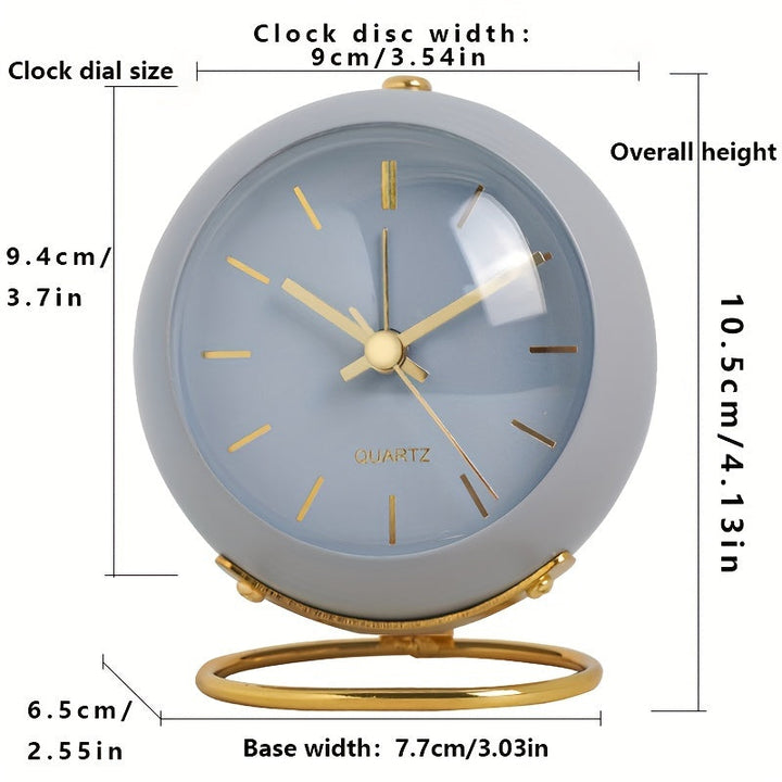 Minimalist metal desk clock in Nordic style, with bright luminous hands