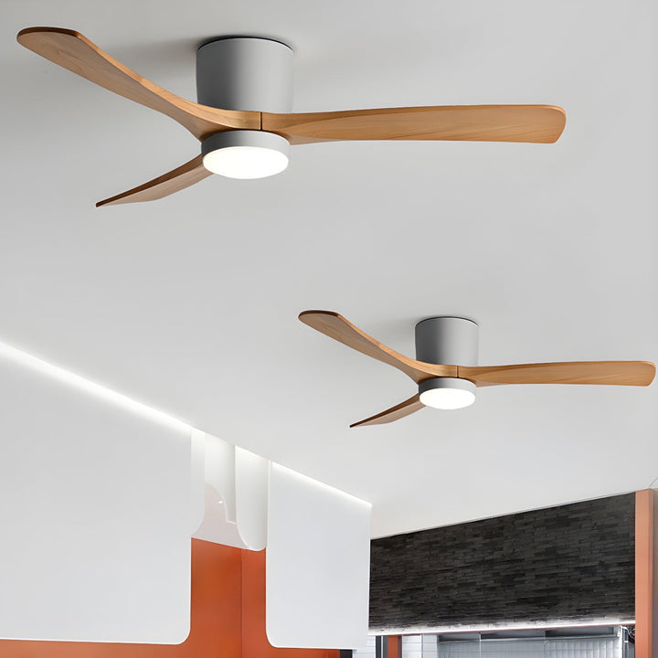 Functional wooden ceiling fan, Nordic design, with a powerful LED light and remote control.