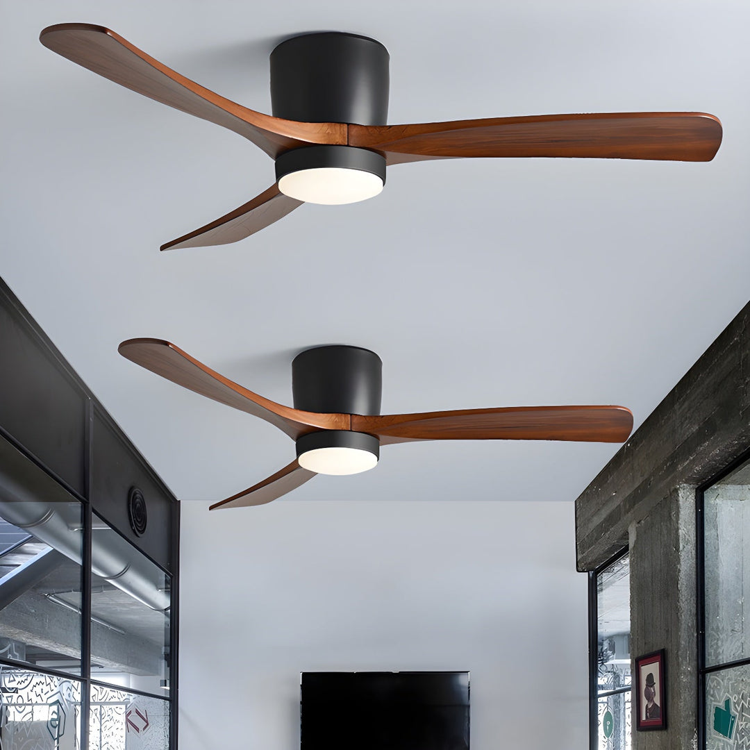Premium Nordic wooden ceiling fan with LED light & remote, a stylish addition to any room.