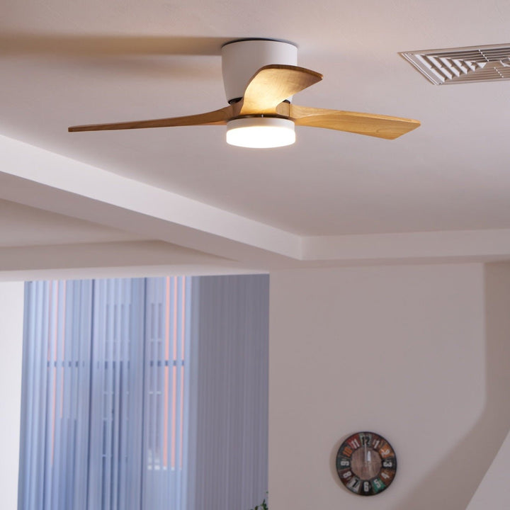 Sophisticated wood ceiling fan with integrated LED lighting & remote for optimal design.