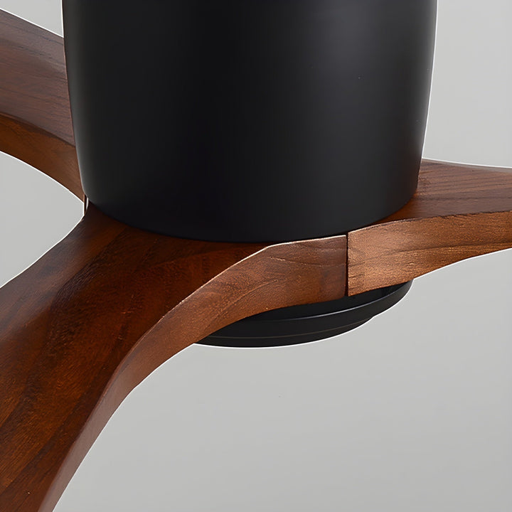 Elegant wooden ceiling fan with LED light and remote control, enhancing any home's aesthetic.