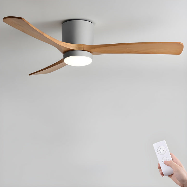 Modern home wooden ceiling fan, Nordic design, with remote control & bright LED light.