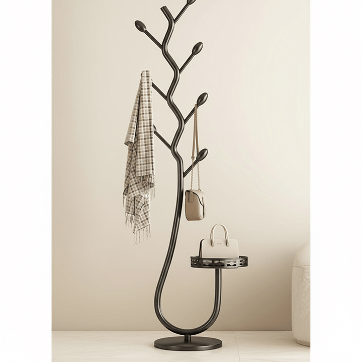 Stylish Oakmere standing coat rack for home organization. Minimalist entryway furniture, perfect storage solution.