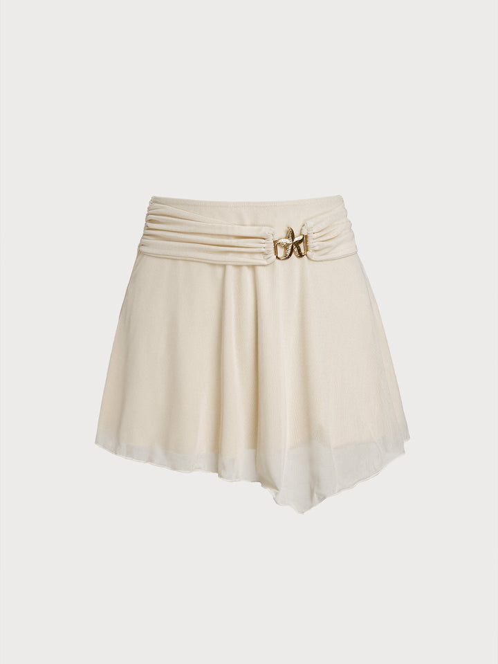 Product shot: Off-white women's beach cover-up skirt featuring delicate star embellishments.