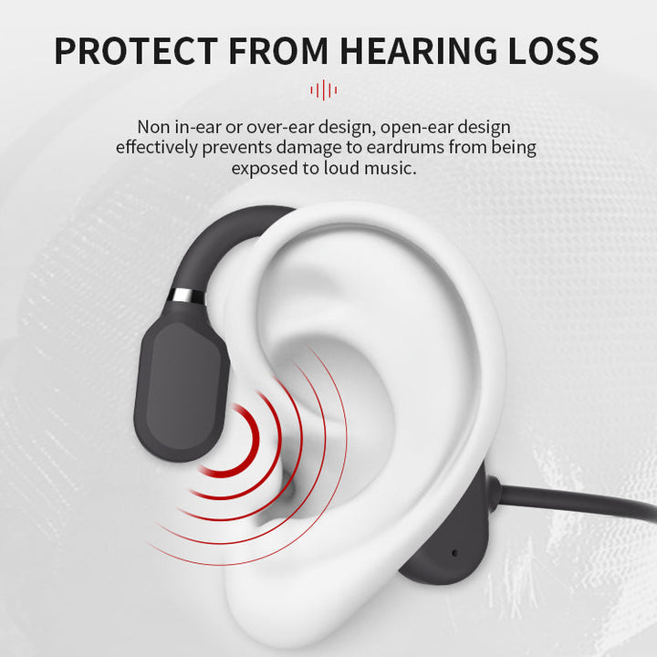 Active individual wearing sweatproof open-ear Bluetooth headphones for gym workouts and active lifestyles.