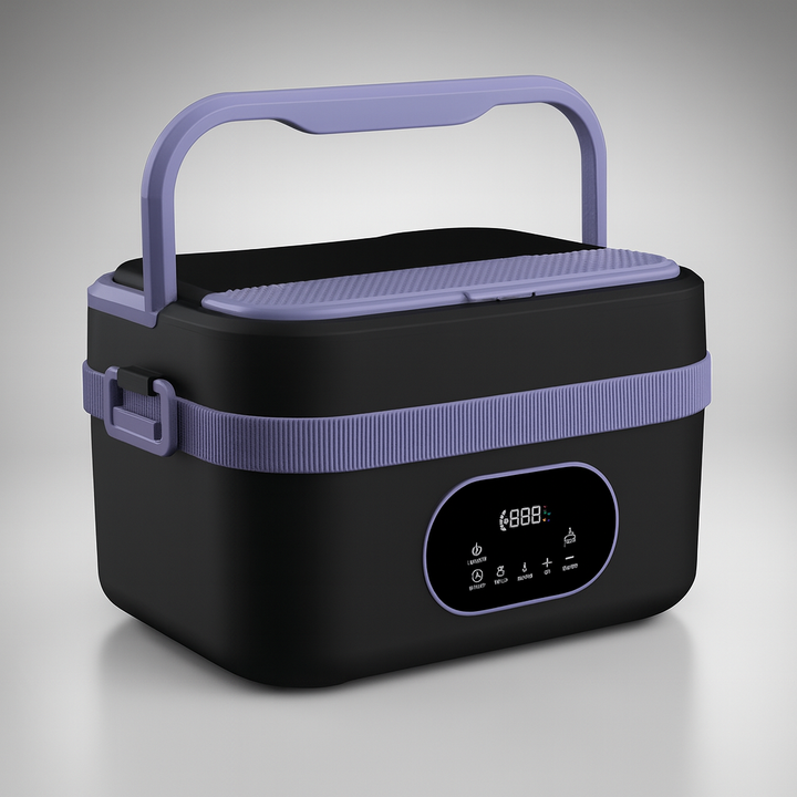 Leakproof orange heated lunchbox, ideal for office or travel, keeping food warm and fresh.