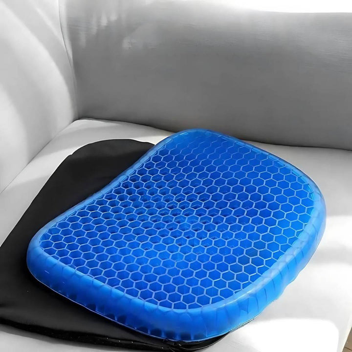Orthopedic gel seat cushion offers tailbone & back pain relief, ideal for office chair comfort & support.