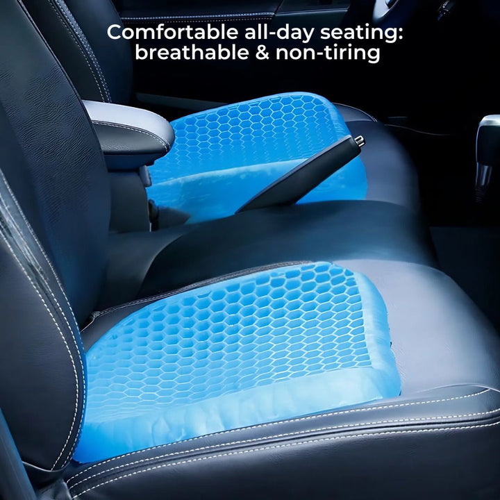 Cooling gel memory foam seat cushion for superior comfort & pressure relief, targeting back & tailbone pain.