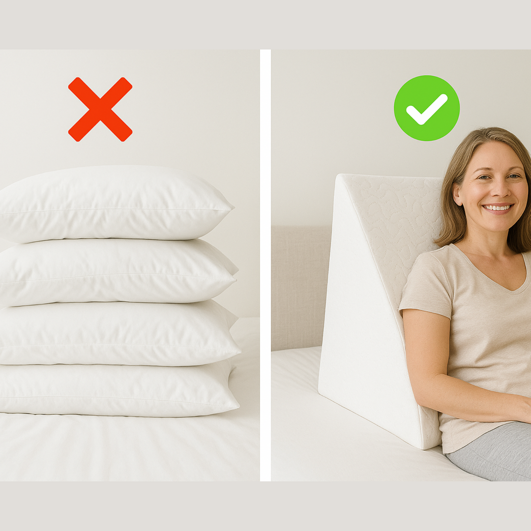 Ergonomic orthopedic wedge pillow provides back, neck, & shoulder pain relief; ideal post-surgery support.
