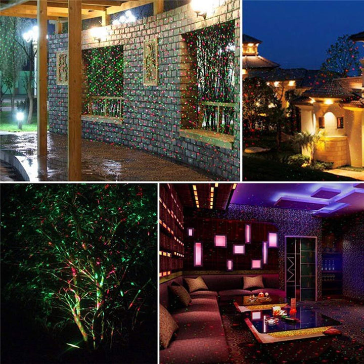 Decorative outdoor laser projector with red & green lights, creating festive Christmas holiday displays on homes.