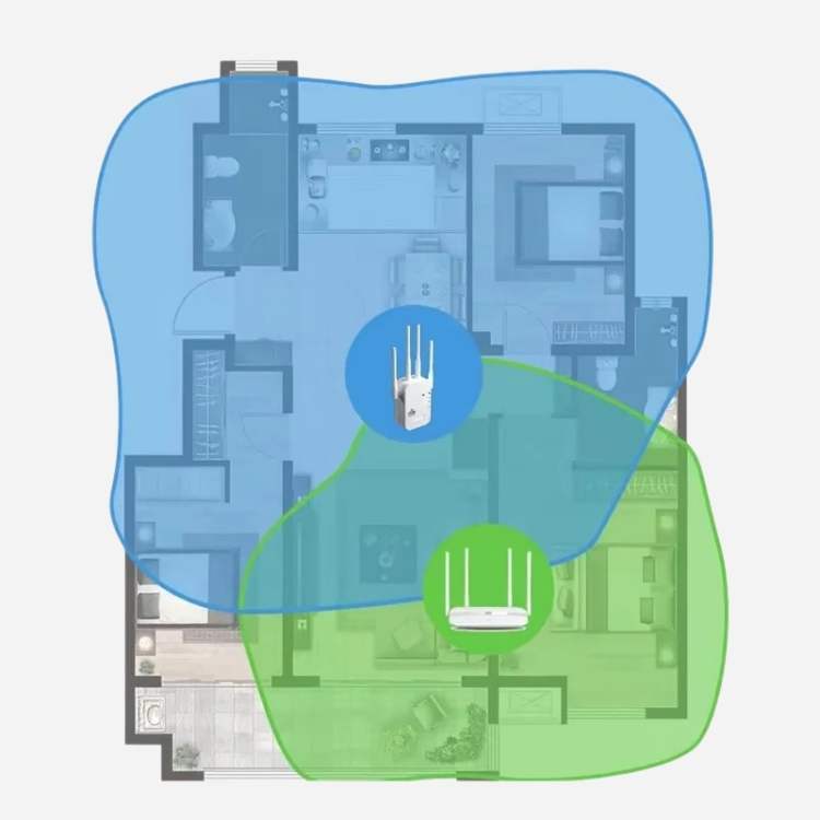 Powerful outdoor WiFi signal amplifier, dual-band 1200Mbps, ensuring strong garden WiFi coverage.