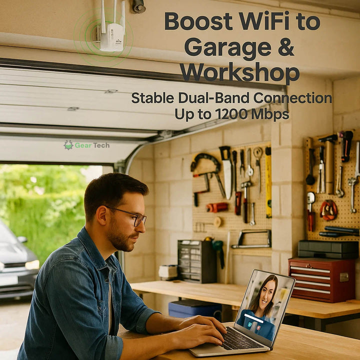 Get strong outdoor WiFi with this 1200Mbps dual-band booster, a reliable signal amplifier.
