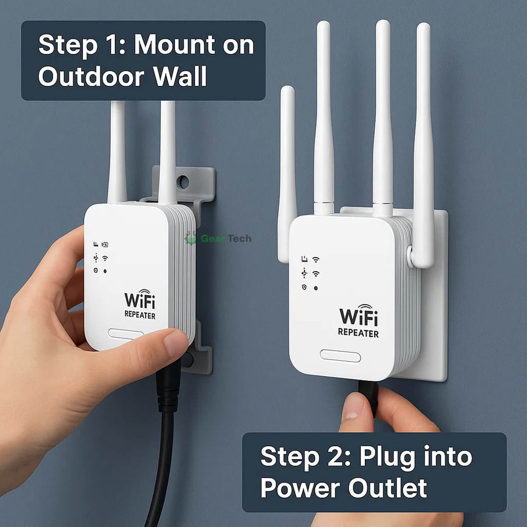 Improve your garden WiFi with a 1200Mbps outdoor dual-band range extender for fast wireless internet.