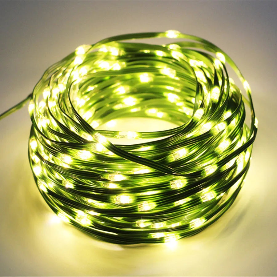 Vibrant multicolour LED string lights creating a festive party atmosphere in a backyard setting.