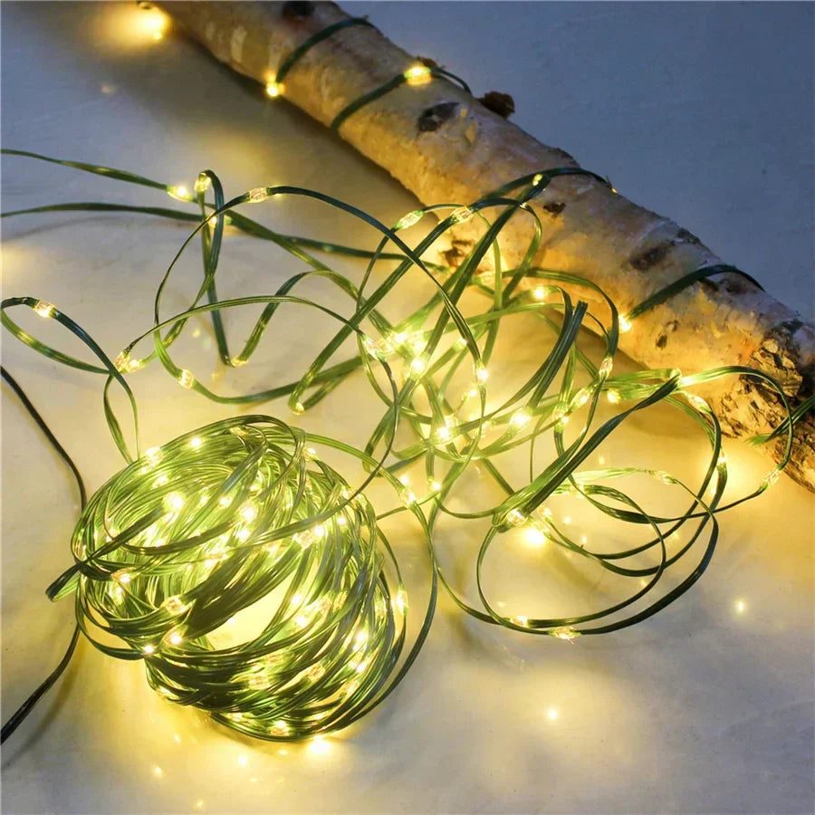 Decorative LED string lights elegantly strung across a pergola, adding charm to any outdoor space.