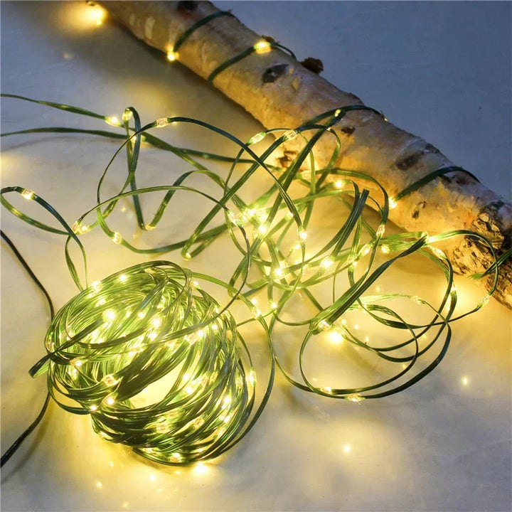 Decorative LED string lights elegantly strung across a pergola, adding charm to any outdoor space.