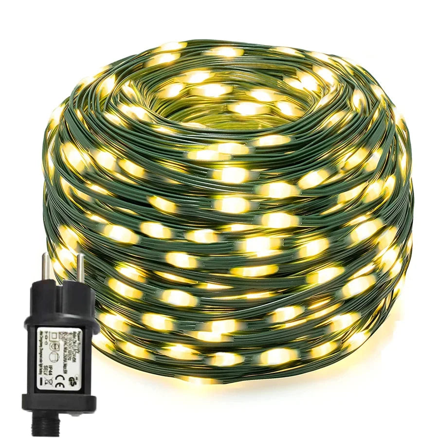 Ambiance-boosting outdoor LED string lights, perfect for garden, patio, or special event decoration.