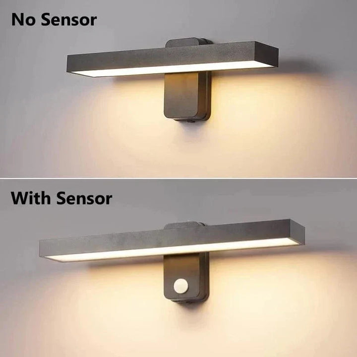 Robust weatherproof motion sensor light for outdoor wall, easy to install.