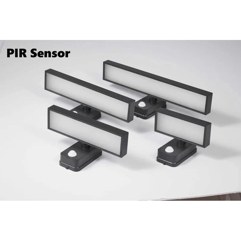 Adjustable outdoor wall lamp with motion sensor, warm white light for exterior.