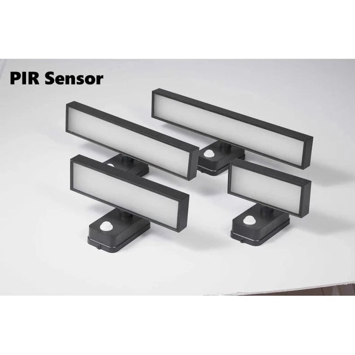 Adjustable outdoor wall lamp with motion sensor, warm white light for exterior.
