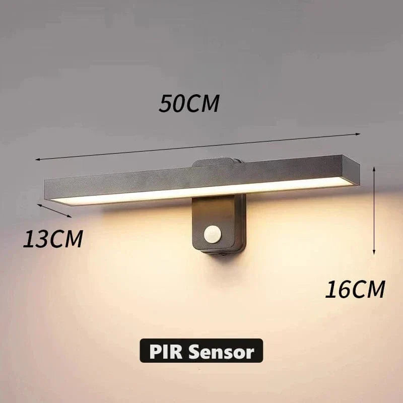 Porch motion sensor light, LED, weatherproof, energy-efficient garden wall lamp.