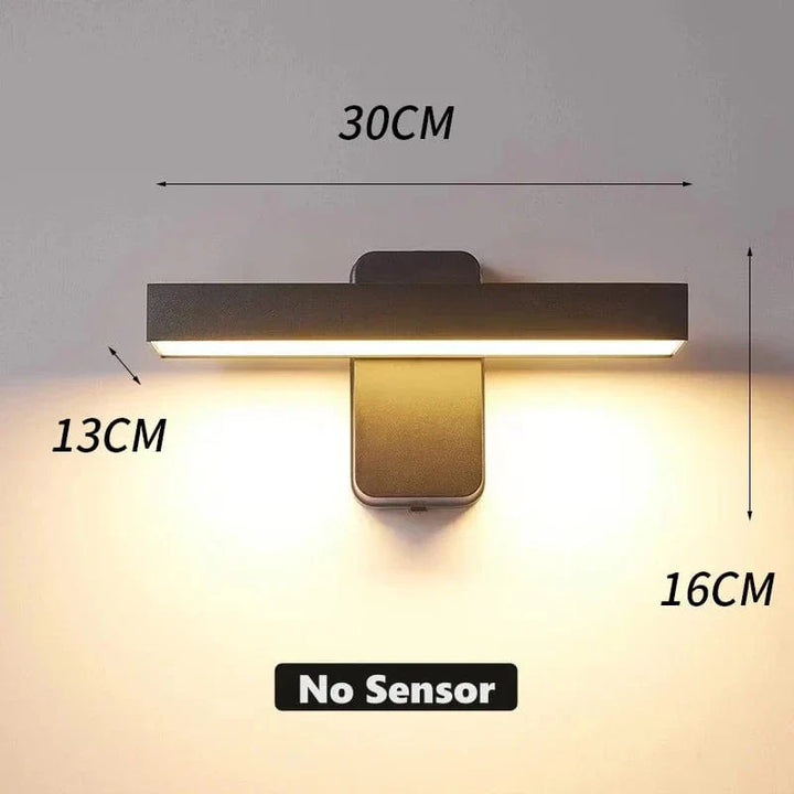 Modern outdoor wall lighting with motion sensor, adjustable, IP65 waterproof.