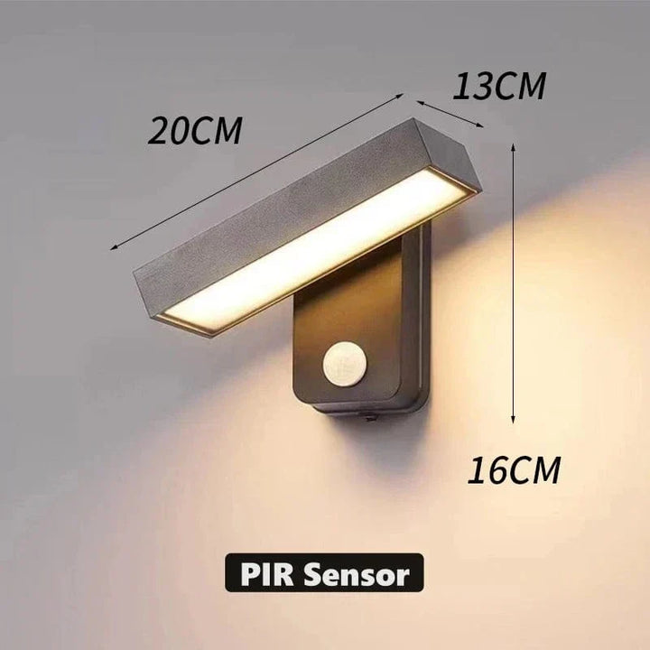 Warm white motion sensor light, adjustable for wall mounting, robust exterior lamp.