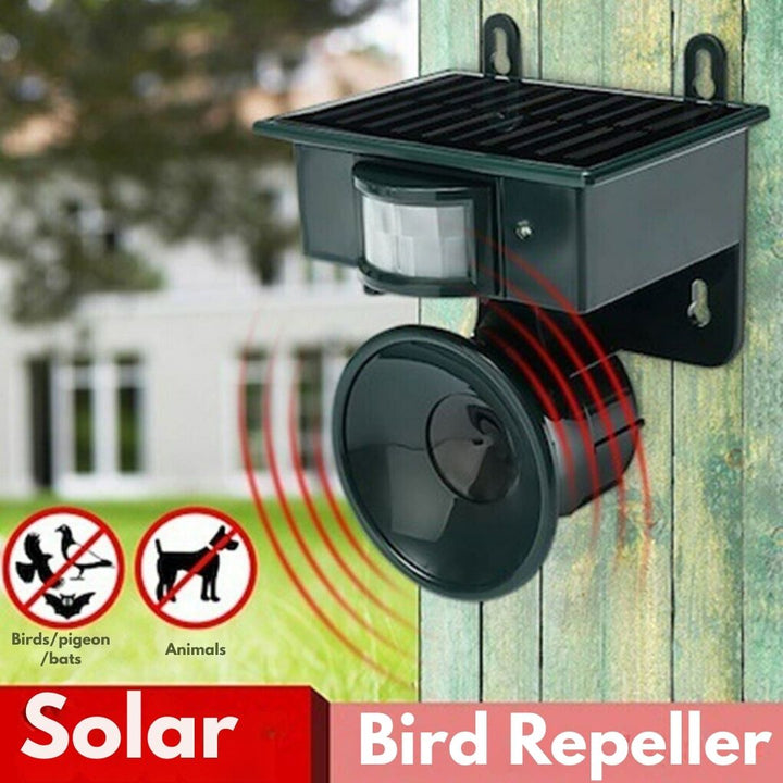 Garden solar pest repeller, motion-activated to deter birds and wildlife.