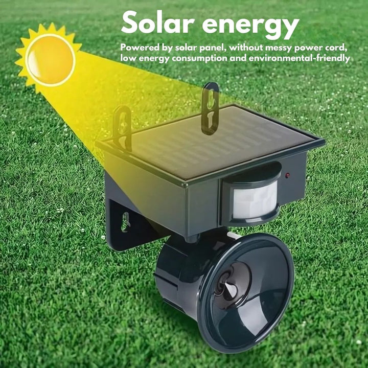 Ultrasonic solar motion sensor repeller for cats, deer, and other animals.