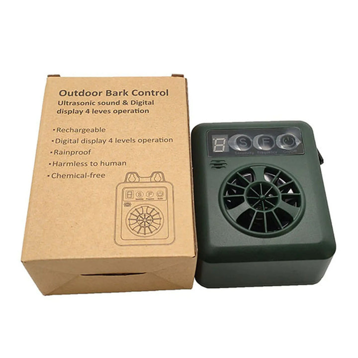 Ultrasonic dog bark control device for outdoor training, helps dog owners maintain a quiet environment.