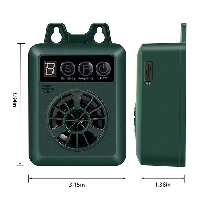 Highly effective outdoor ultrasonic dog bark control device, weather resistant for reliable pet training.
