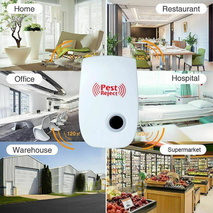 Discreet outdoor ultrasonic repeller mounted on a fence, silently deterring pests.