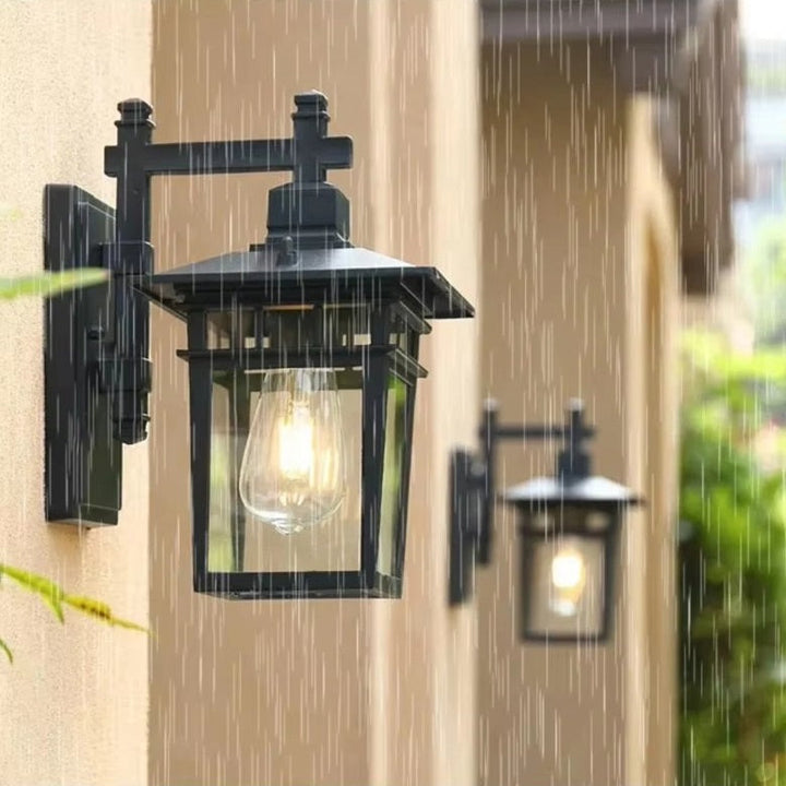 Weatherproof wall-mounted lantern light, perfect for garden, porch, or patio exterior spaces.