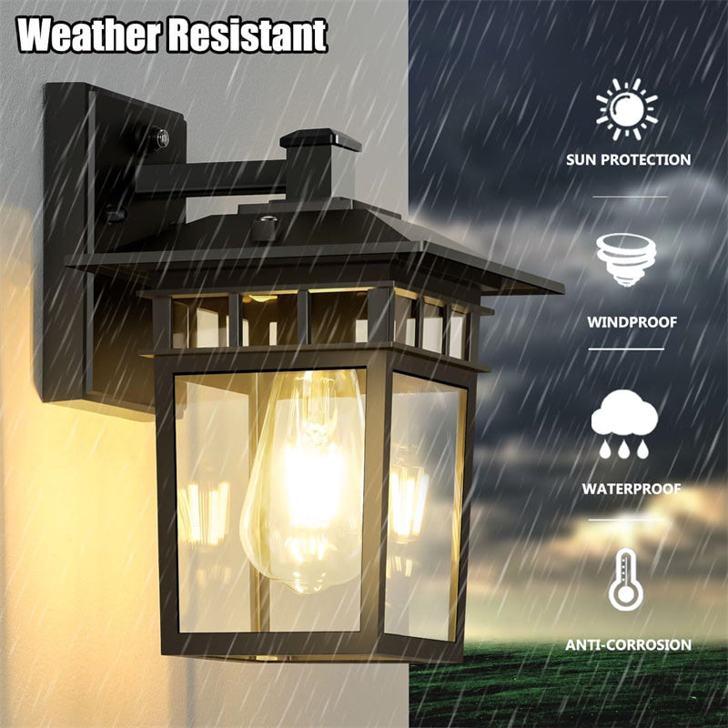 Robust outdoor waterproof wall lantern, aluminum construction for garden & patio lighting.