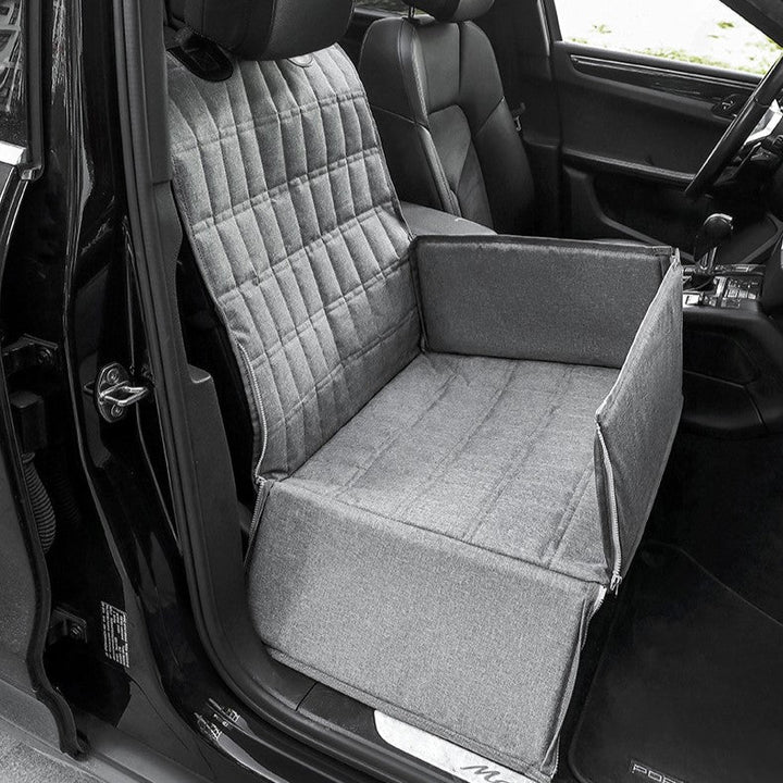 Easy-to-install dog car seat & basket, providing padded comfort & safety for pet travel. Essential dog accessory.