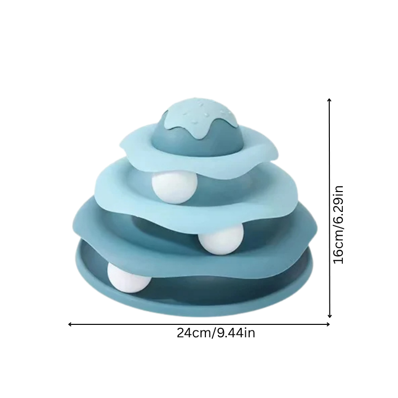 Close-up of PawTornado toy showcasing its multi-level design for cats