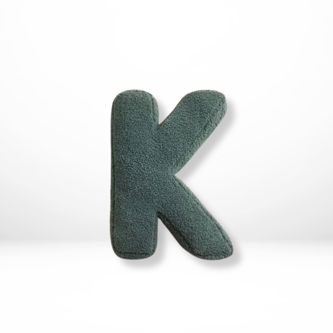 Soft velvet initial decorative cushion, enhancing personalized home interior style.